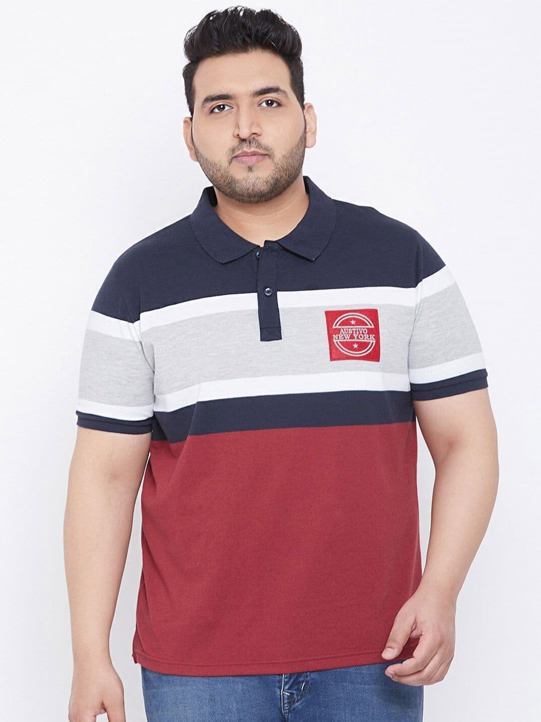 AUSTIVO Men Multicoloured Colourblocked Polo Collar Applique T-shirt - view 1
