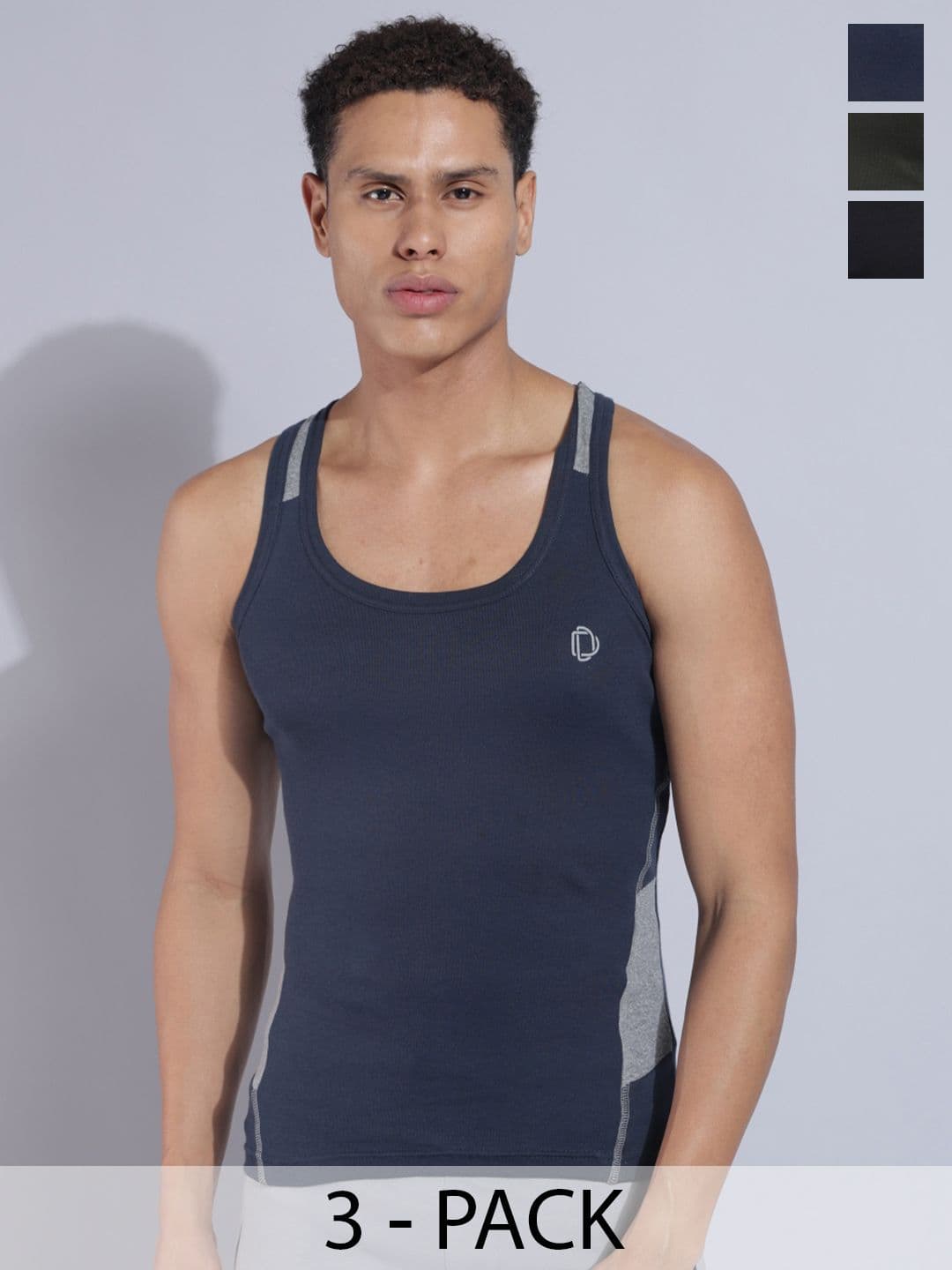 Dollar Bigboss Men Solid Pack of 3 Cotton Racerback Styled Gym Vest - view 1