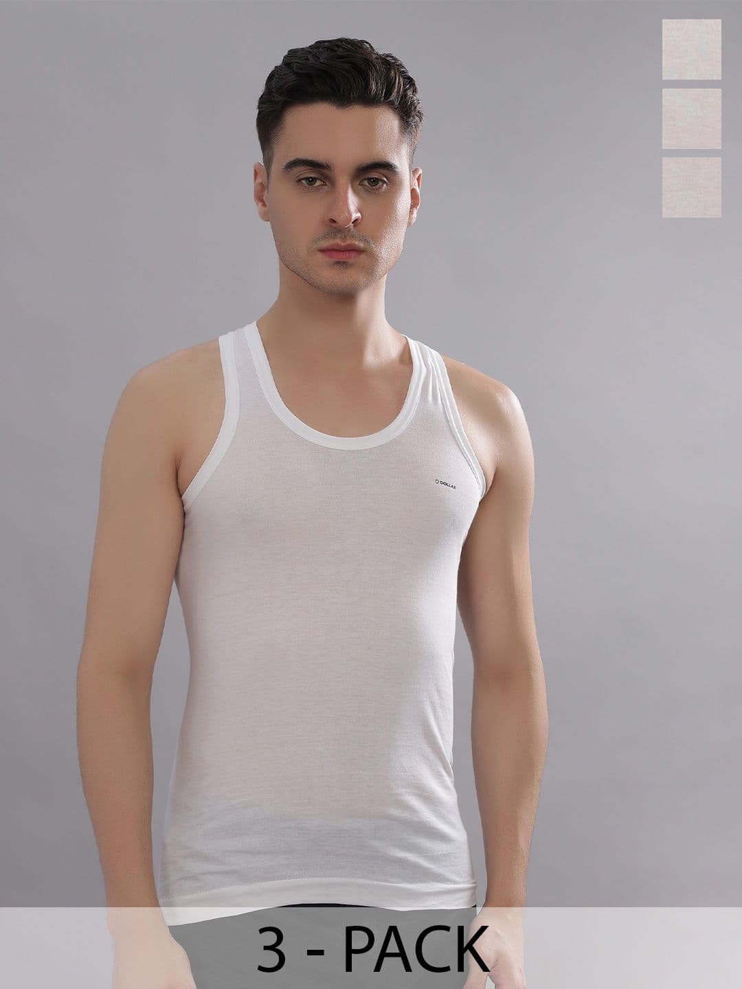 Dollar Bigboss Men Solid Pack of 3 White Combed Cotton Shrinkless Casual Vest - view 1