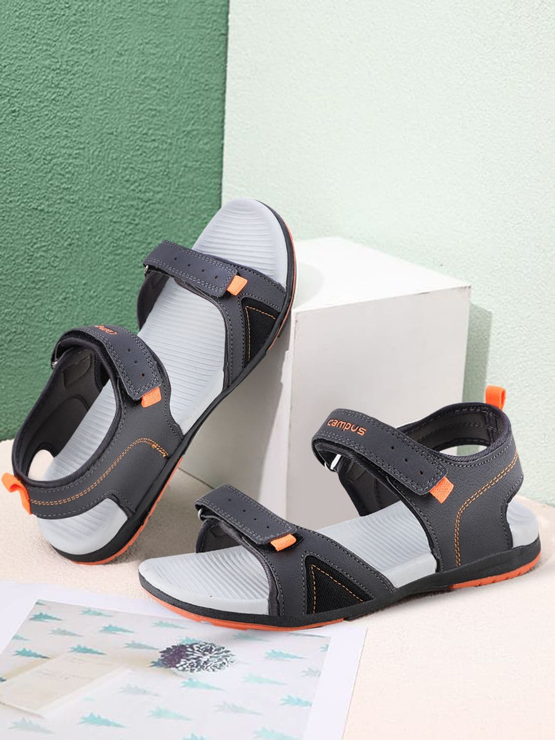 Campus Men 2GC-16 Grey & Orange Textured Sports Sandals - view 1