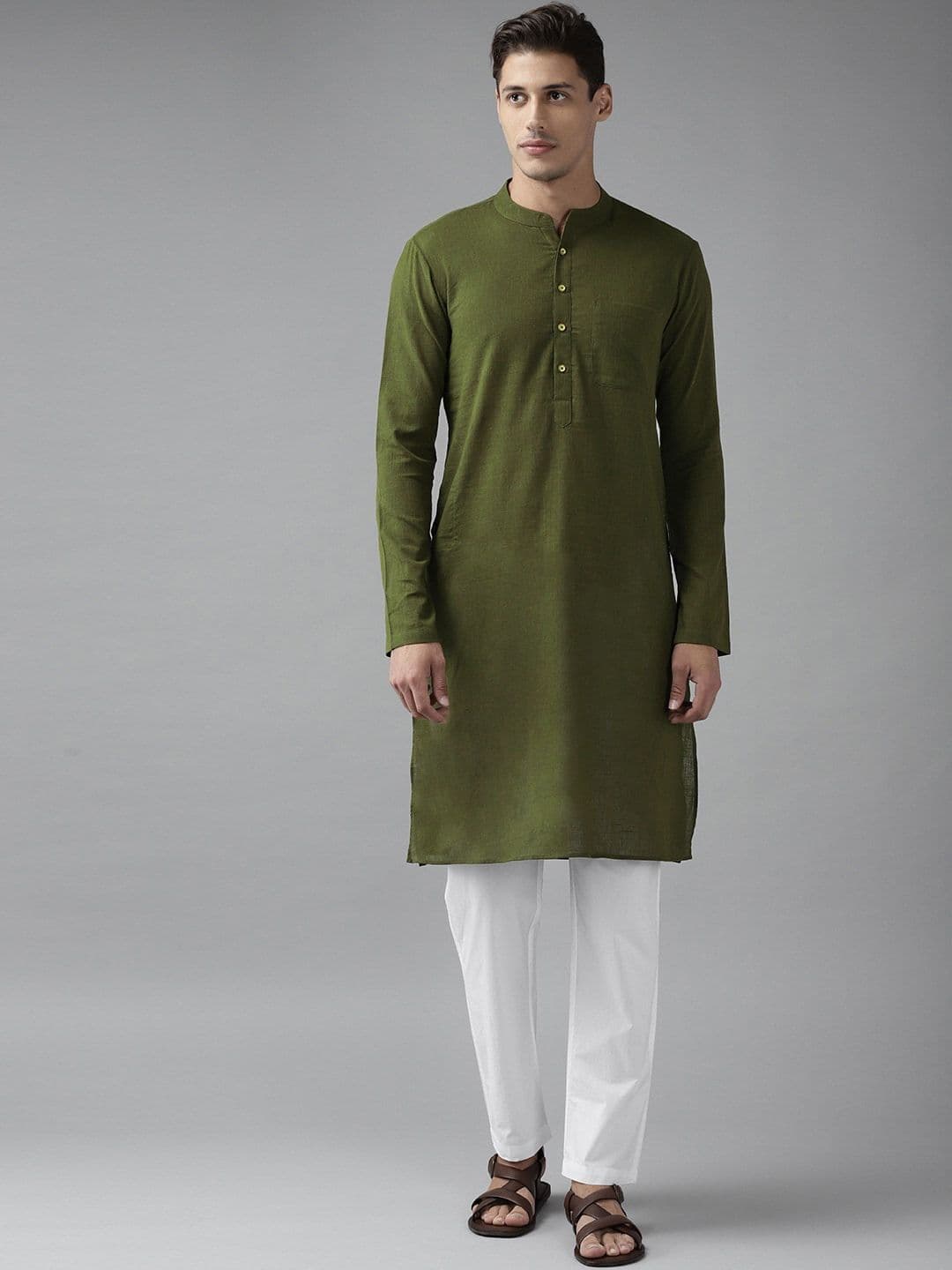 See Designs Olive Thread Work Pure Cotton Kurta - view 1