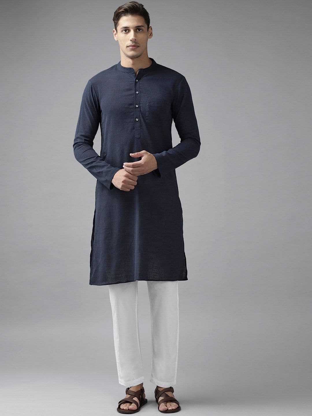 See Designs Men Navy Blue Pure Cotton Kurta - view 1