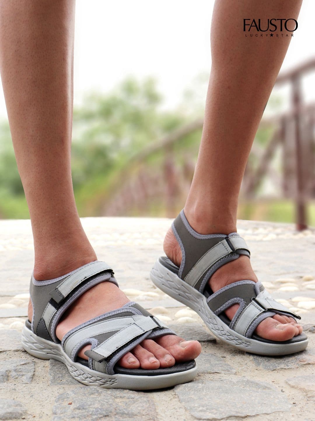 FAUSTO Men Grey Solid Sports Sandals - view 1