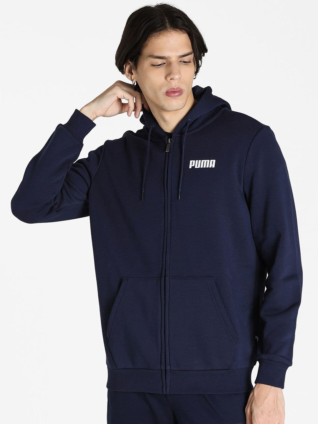Puma Men Navy Blue ESS FZ FL M Regular Fit Track Hoodie - view 1