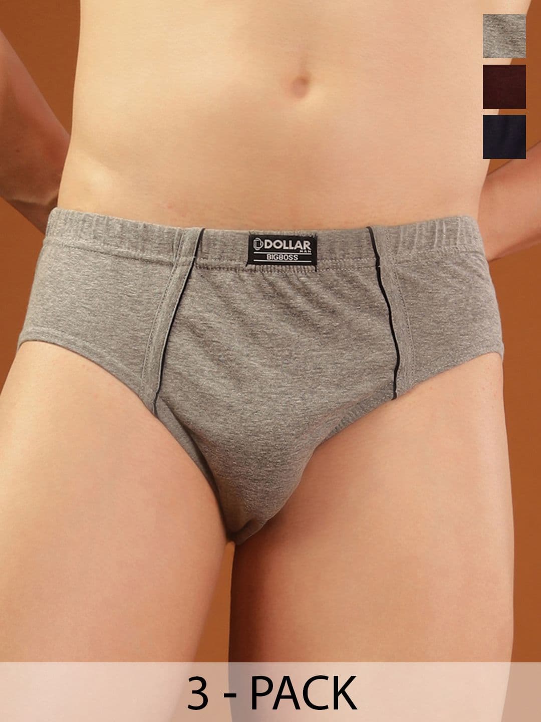 Dollar Bigboss Men Solid Pack of 3 Anti-Microbial Combed Cotton Brief - view 1