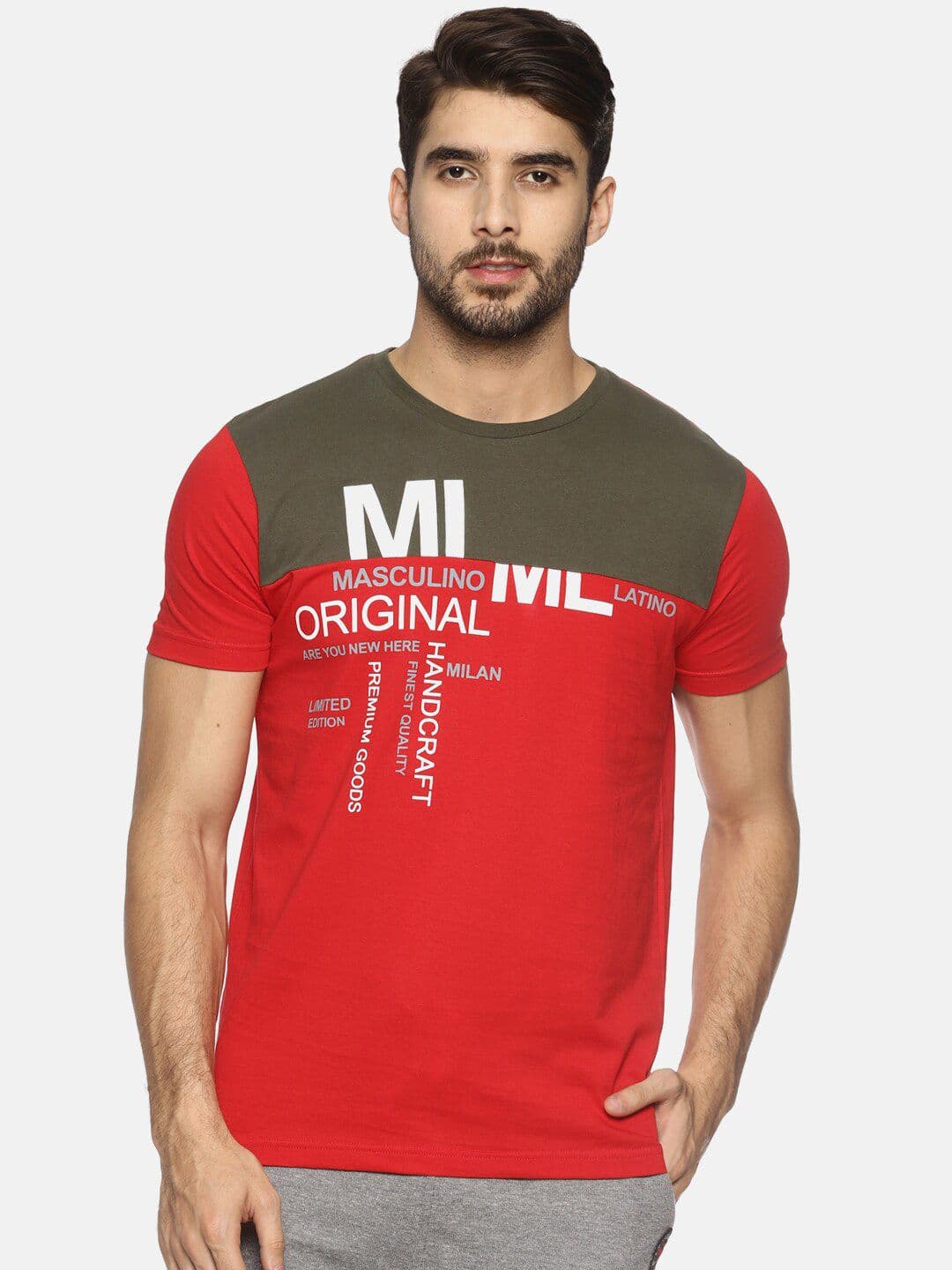 Masculino Latino Men Red Printed Cotton T-shirt - view 1