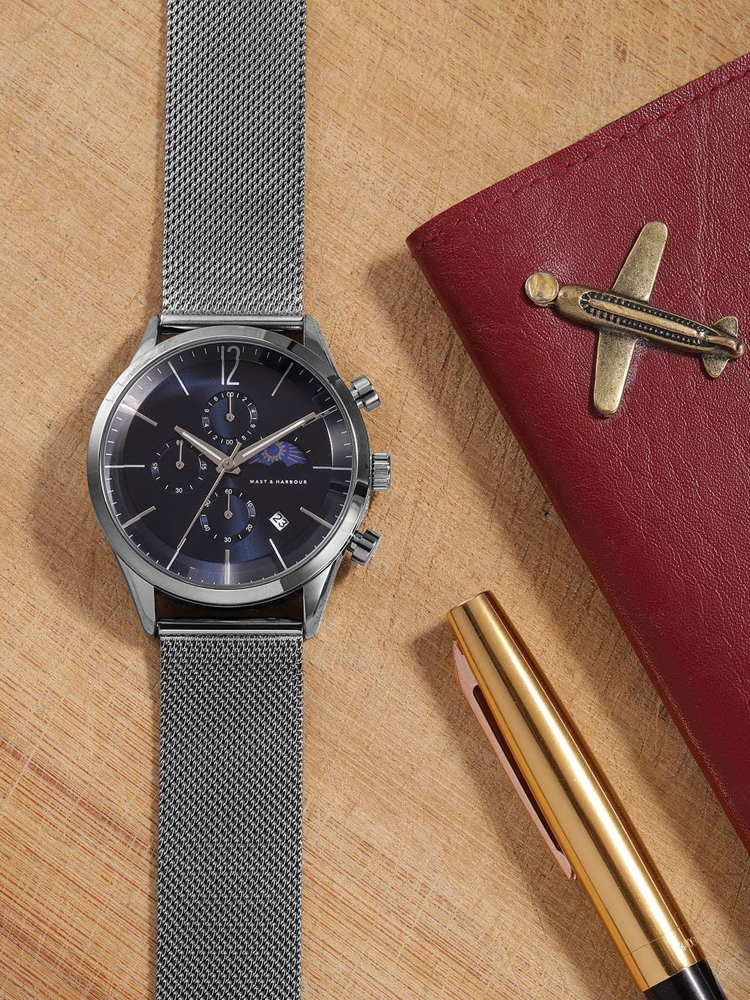 Mast & Harbour Unisex Navy Blue Dial & Bracelet Straps Analogue Watch MFB-PN-DK2865 - view 1