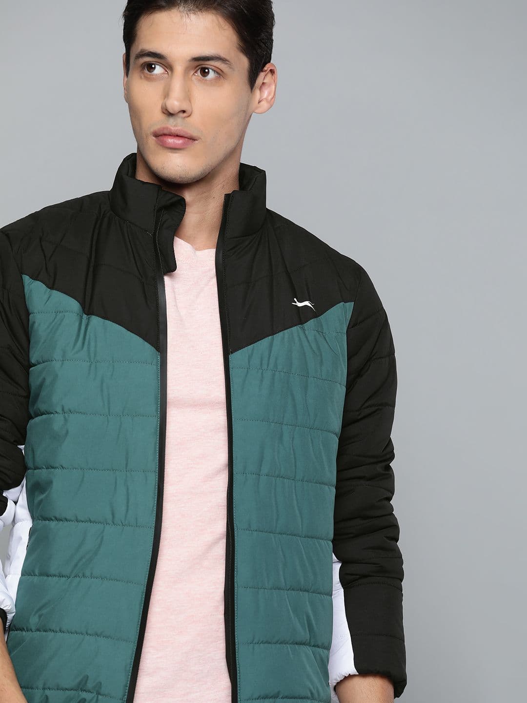 Slazenger Men Teal Black Colourblocked Sporty Jacket - view 1