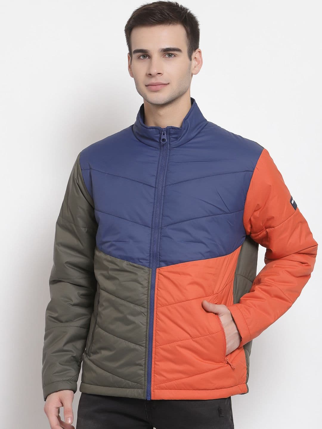 Pepe Jeans Men Olive Green Colourblocked Puffer Jacket - view 1