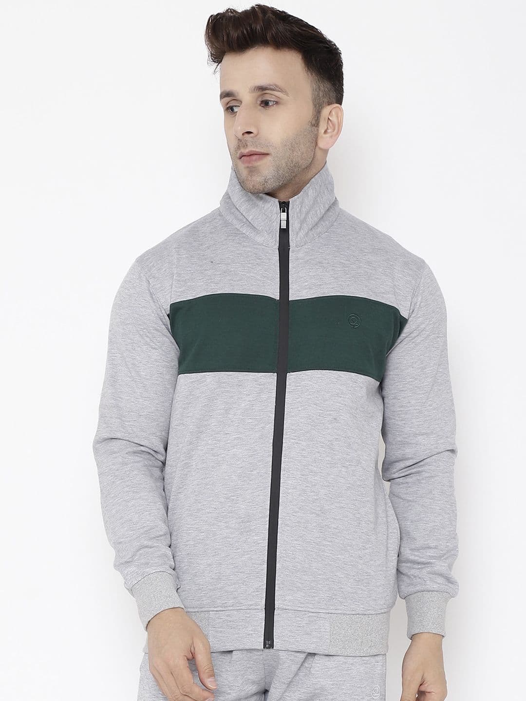 CHKOKKO Men Grey & Green Colourblocked Insulator Sporty Jacket - view 1