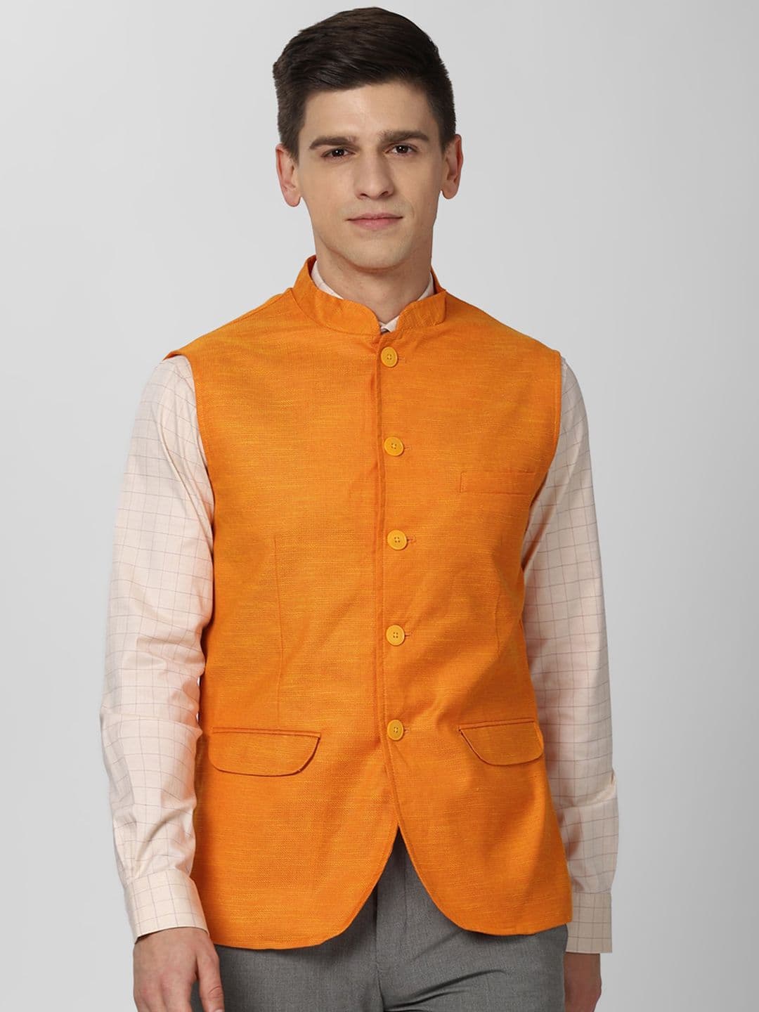 Peter England Elite Men Orange Solid Nehru Jacket - view 1