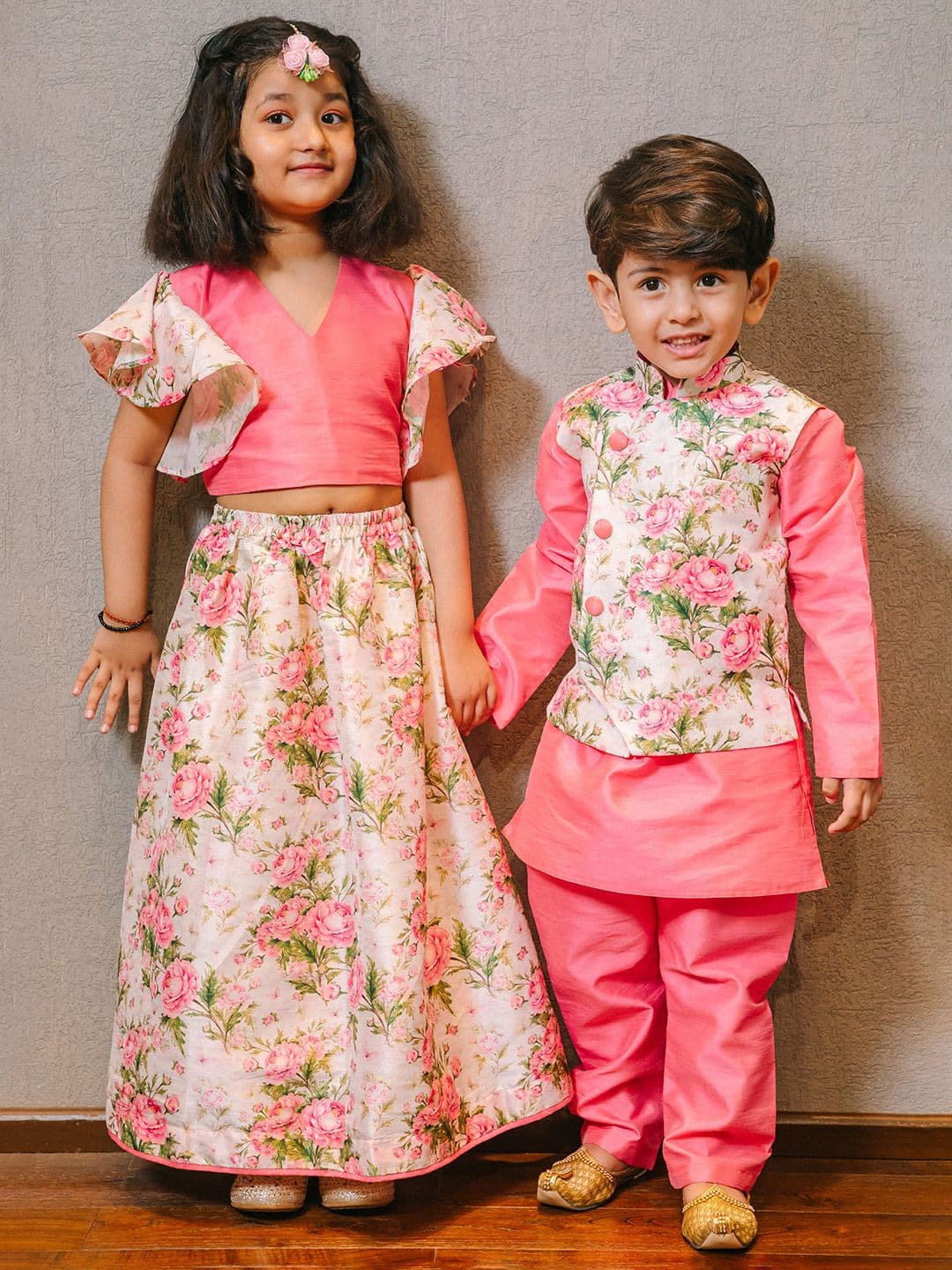VASTRAMAY Girls Pink & White Printed Ready to Wear Lehenga Choli Set - view 1