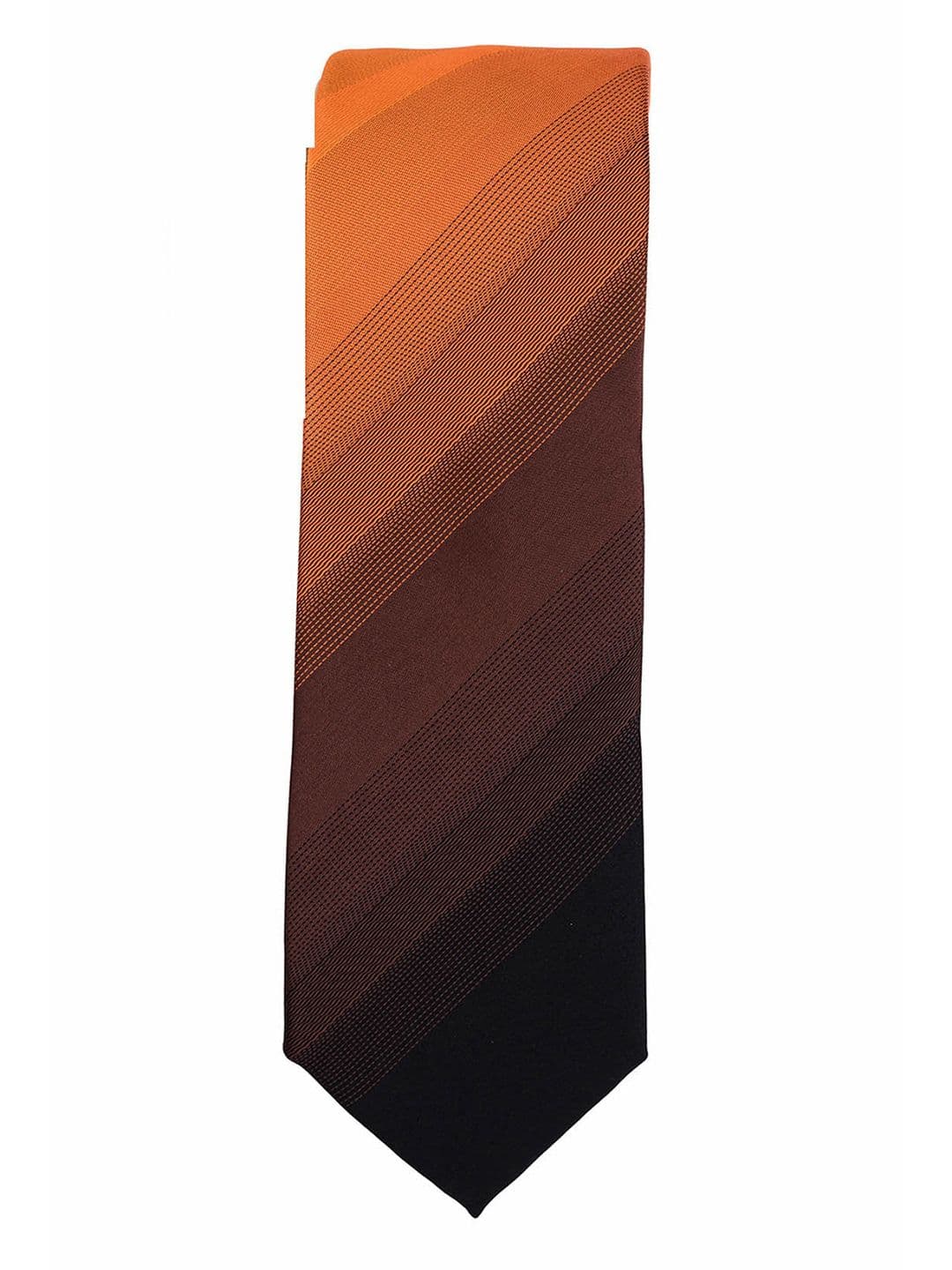 The Tie Hub Men Orange & Brown Striped Skinny Tie - view 1