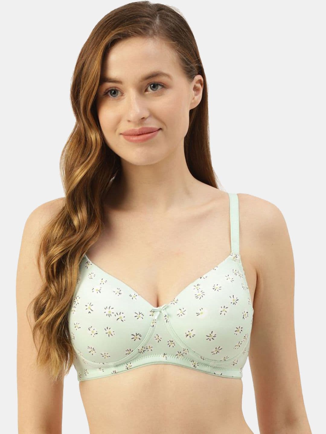 Leading Lady Green & White Floral Print Wirefree Lightly Padded Full Coverage Bra - view 1