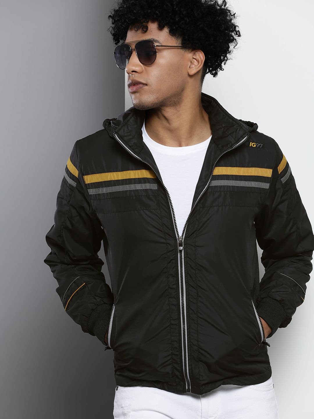 The Indian Garage Co Men Hooded Slim Fit Bomber Jacket with Zippered Insert Pockets - view 1