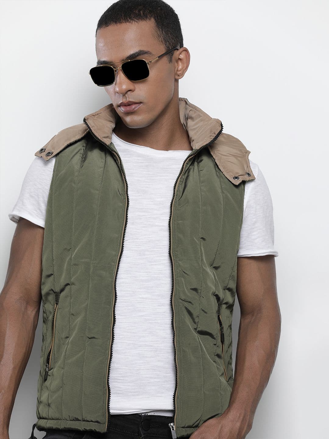 The Indian Garage Co Men Slim Fit Puffer Jacket with Detachable Hood - view 1