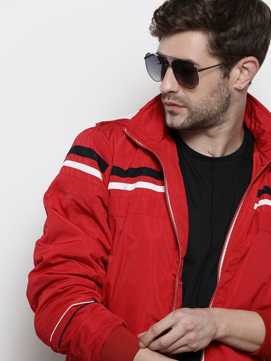 The Indian Garage Co Hooded Slim Fit Bomber Jacket with Zippered Insert Pockets - view 1