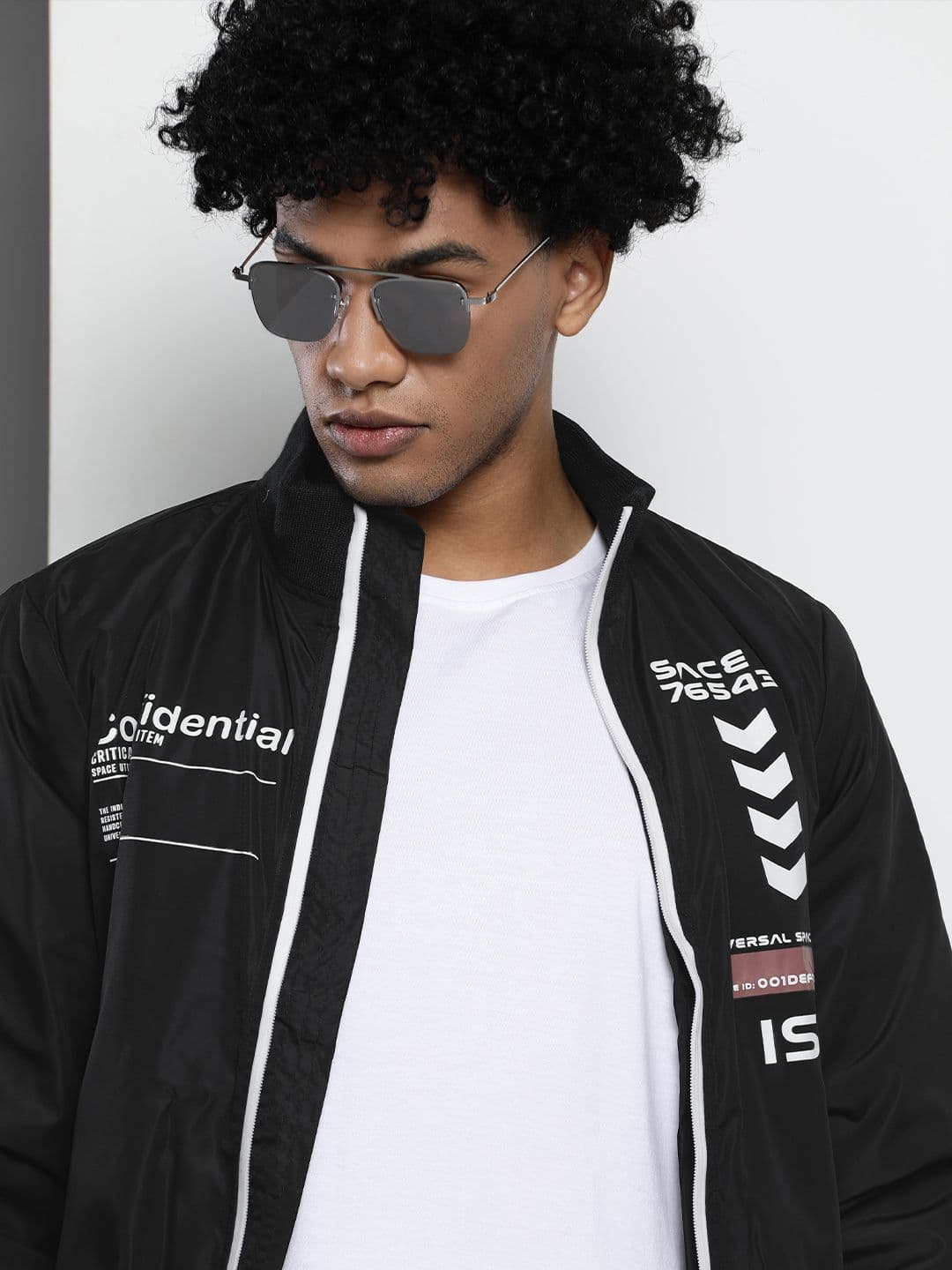 The Indian Garage Co Men Typographic Print Slim Fit High-Neck Bomber Jacket - view 1