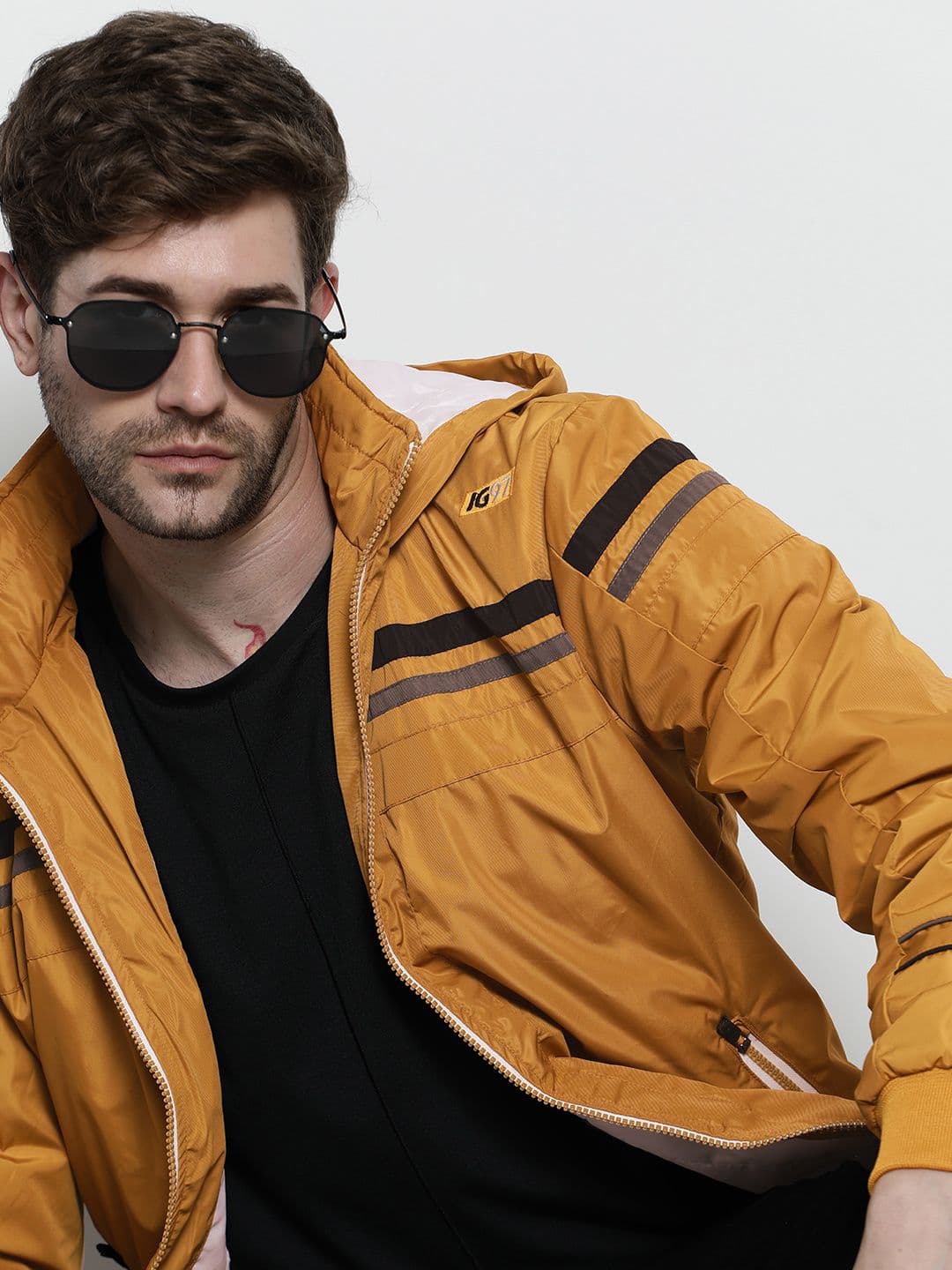 The Indian Garage Co Hooded Slim Fit Bomber Jacket with Zippered Insert Pockets - view 1