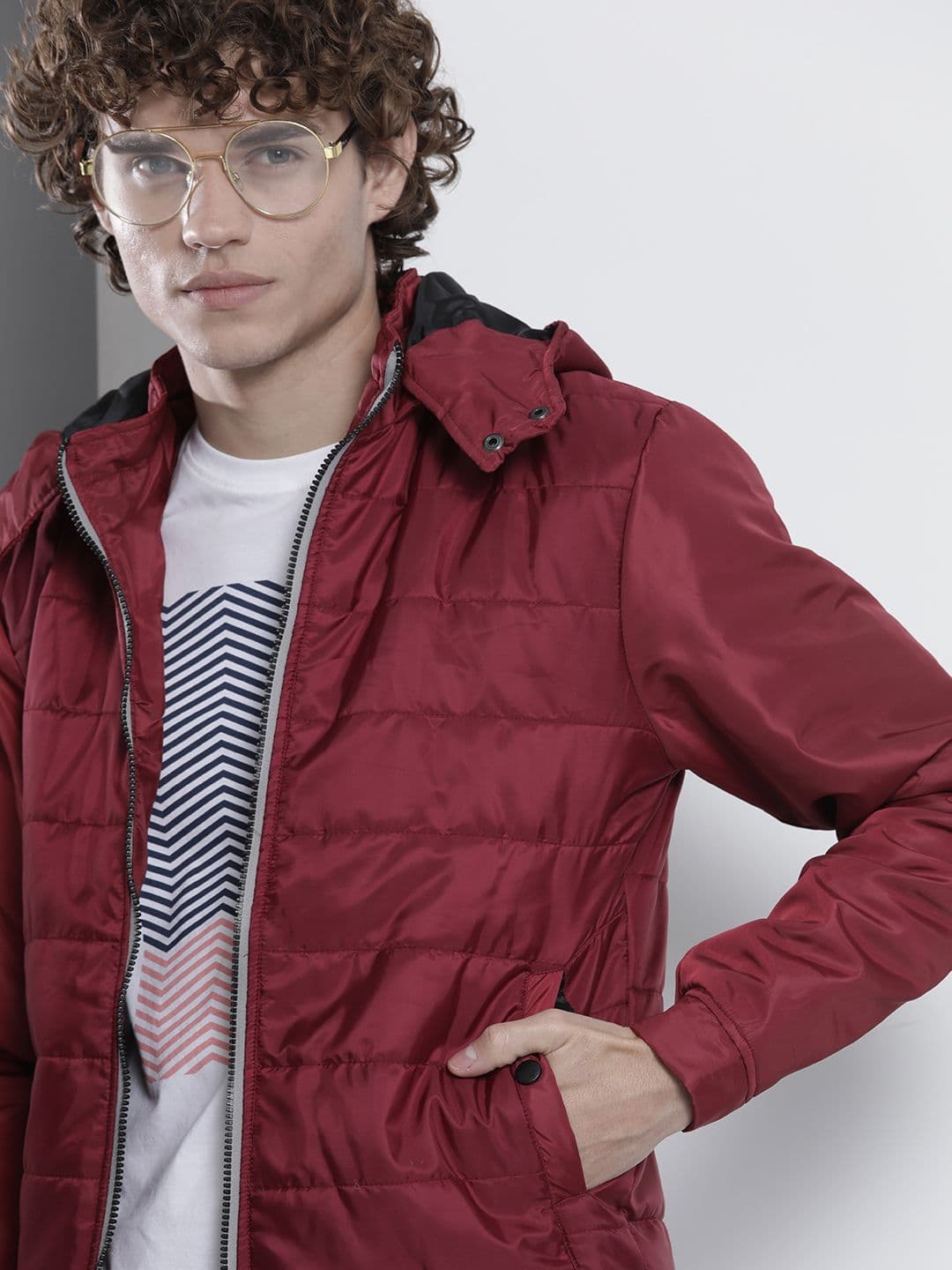 The Indian Garage Co Men Slim Fit Puffer Jacket with Detachable Hood - view 1