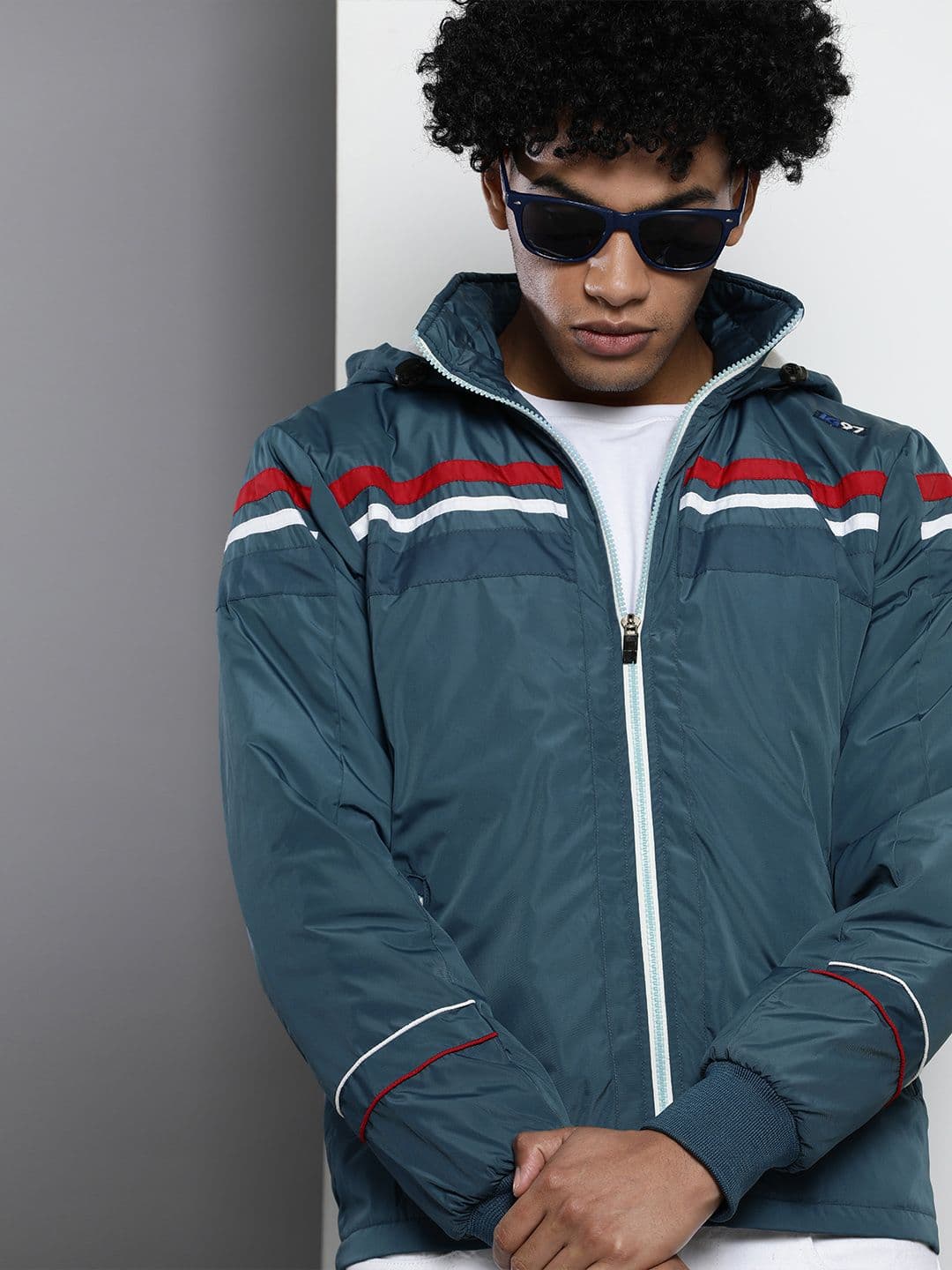 The Indian Garage Co Hooded Slim Fit Bomber Jacket with Zippered Insert Pockets - view 1