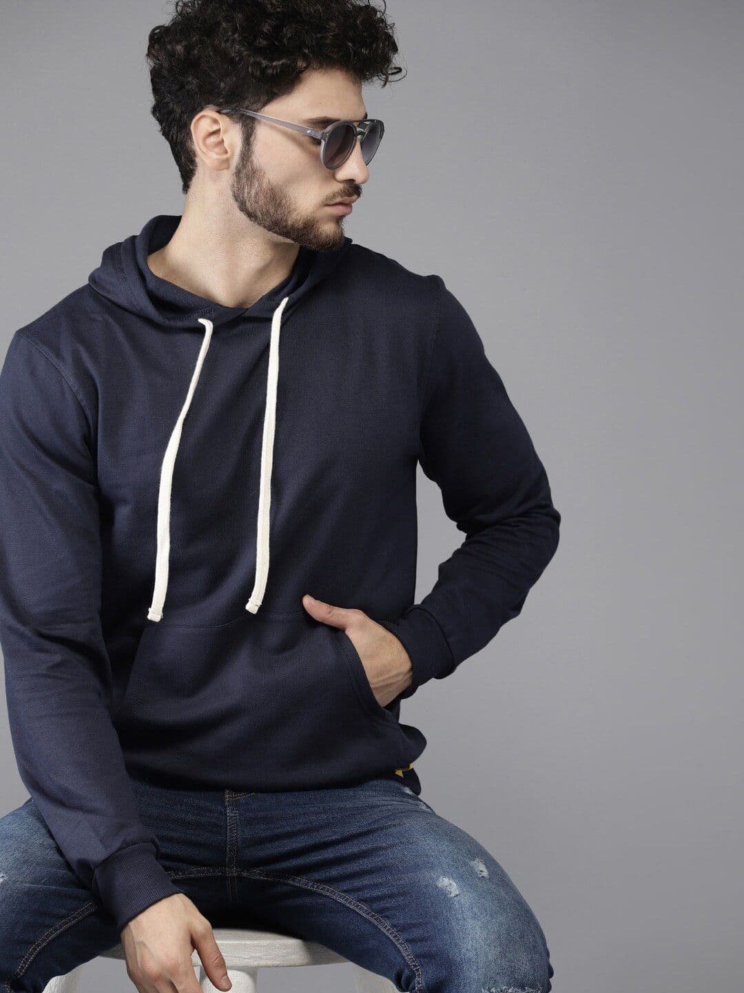 CAHOOT Men Navy Blue Cotton Hooded Sweatshirt - view 1