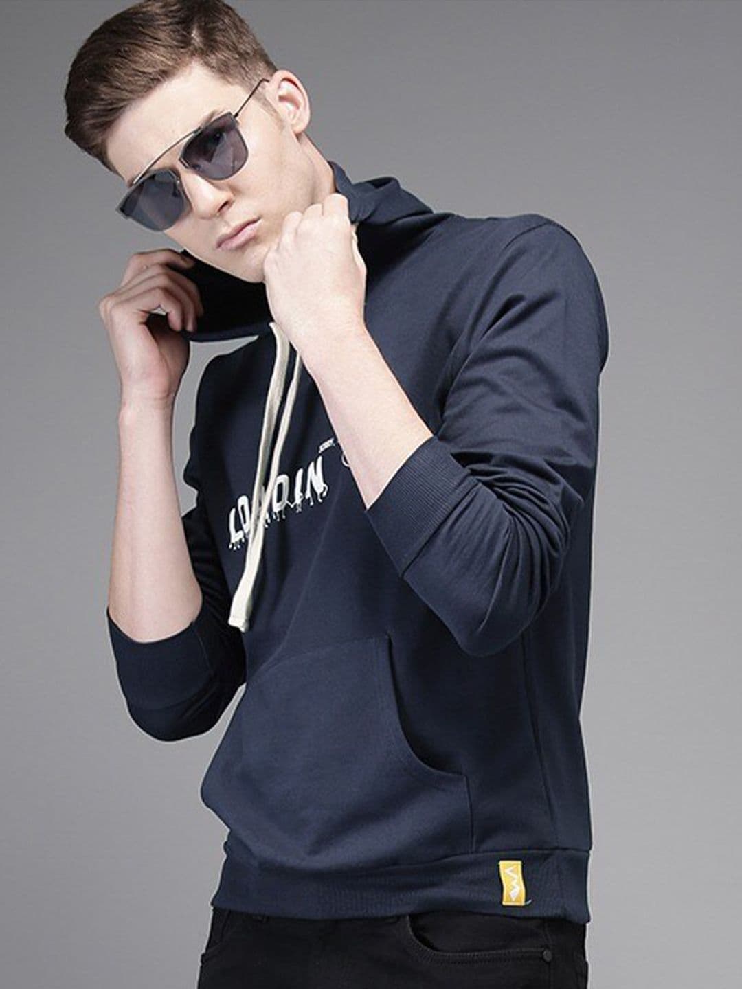 CAHOOT Men Navy Blue Printed Hooded Sweatshirt - view 1