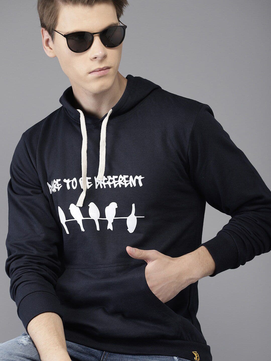 CAHOOT Men Navy Blue Printed Hooded Sweatshirt - view 1