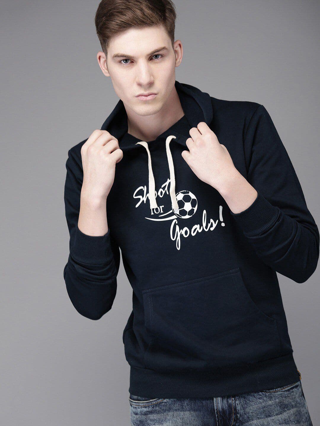 CAHOOT Men Navy Blue Printed Hooded Sweatshirt - view 1
