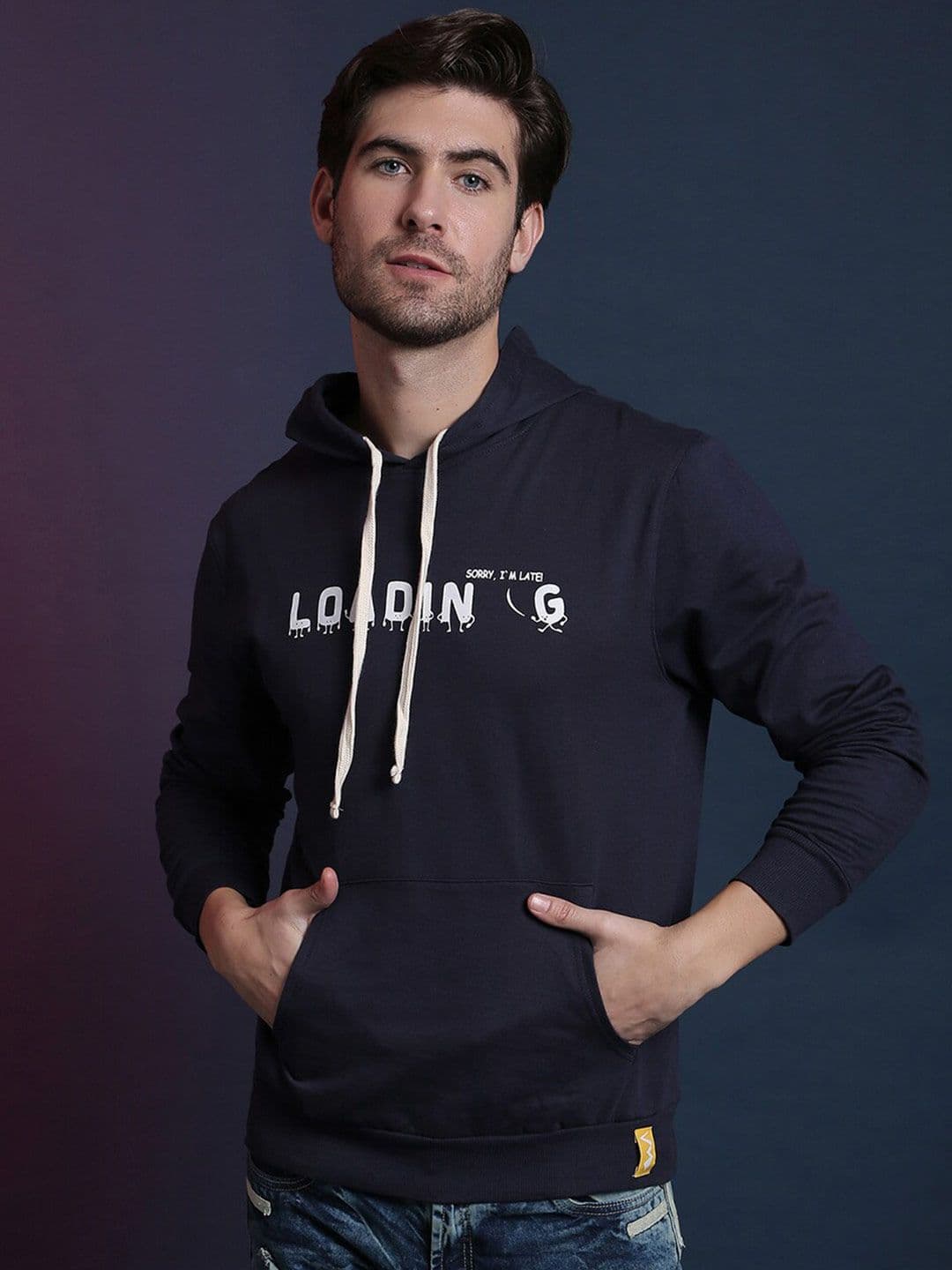 CAHOOT Men Navy Blue Printed Hooded Sweatshirt - view 1