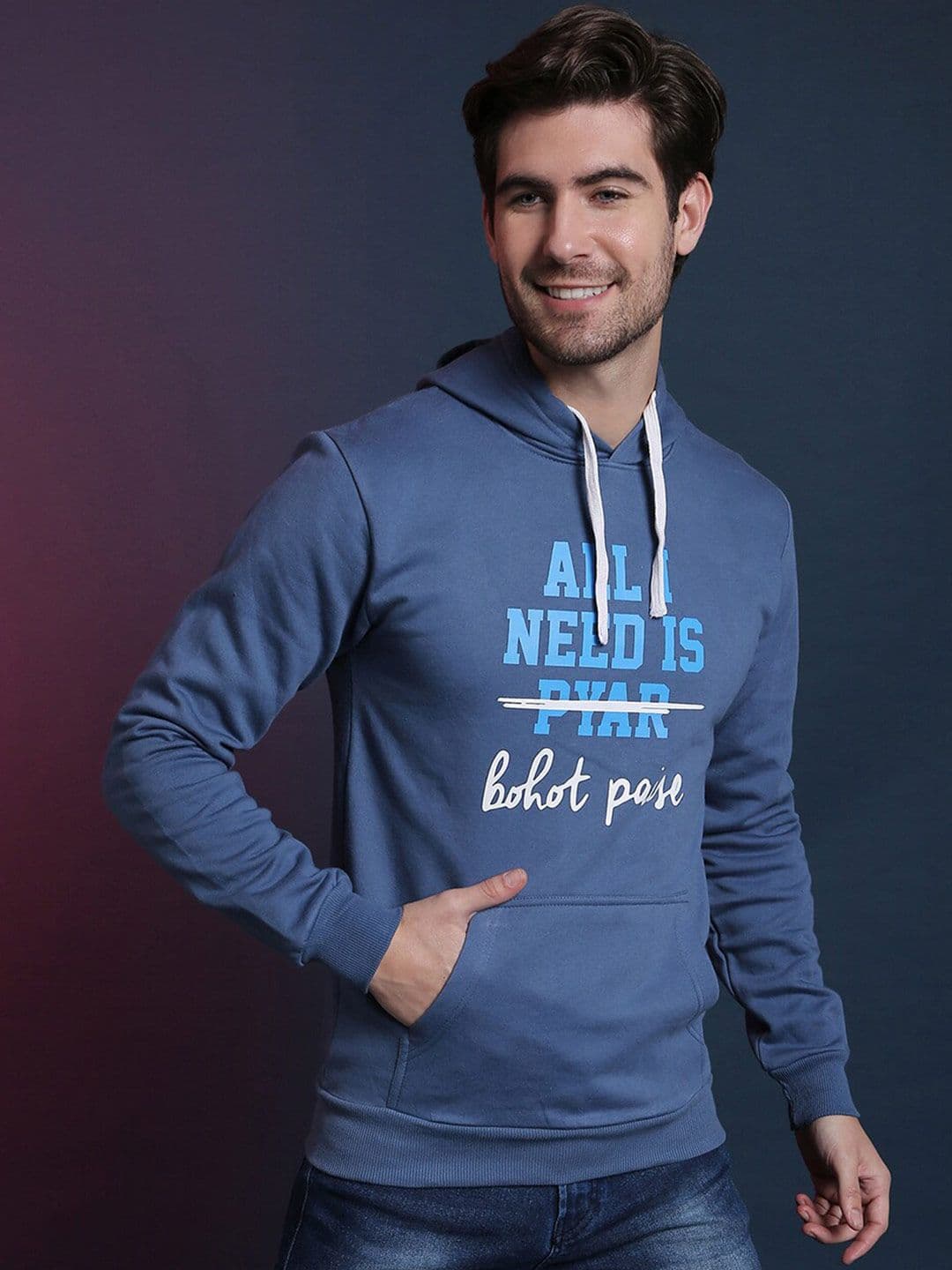 CAHOOT Men Blue Printed Hooded Sweatshirt - view 1