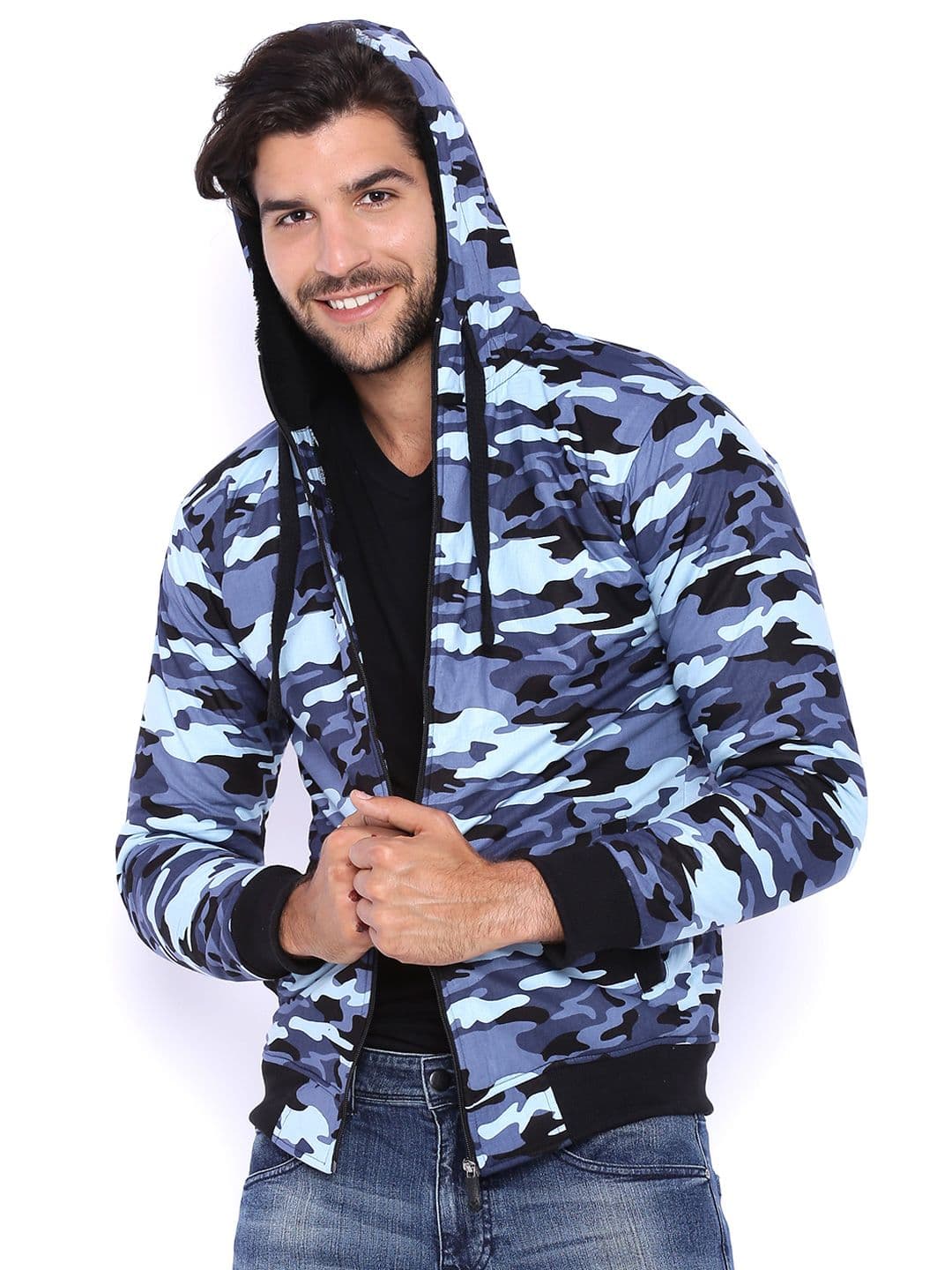 CAHOOT Black & Blue Camouflage Print Hooded Bomber Jacket - view 1
