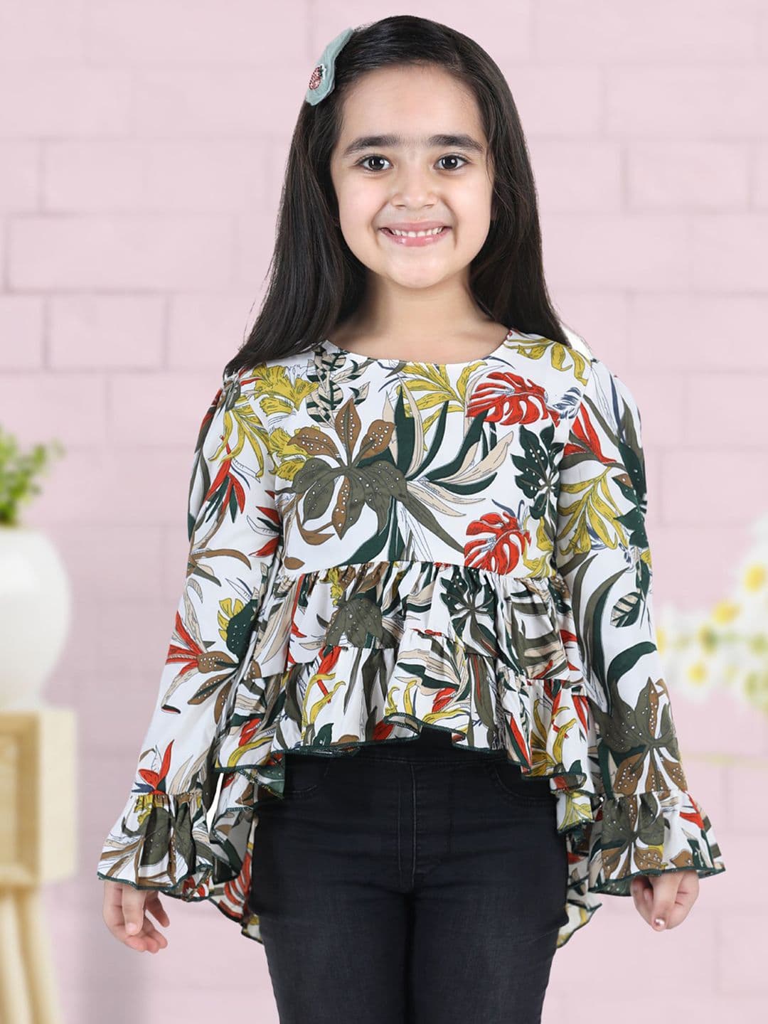 Cutiekins White Floral Crepe Regular Top - view 1