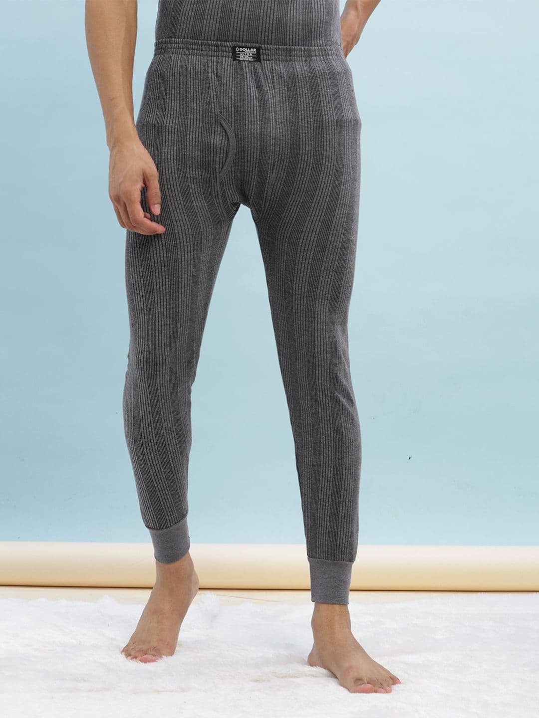Dollar Ultra Men Charcoal-Grey Striped Thermal Bottoms - view 1