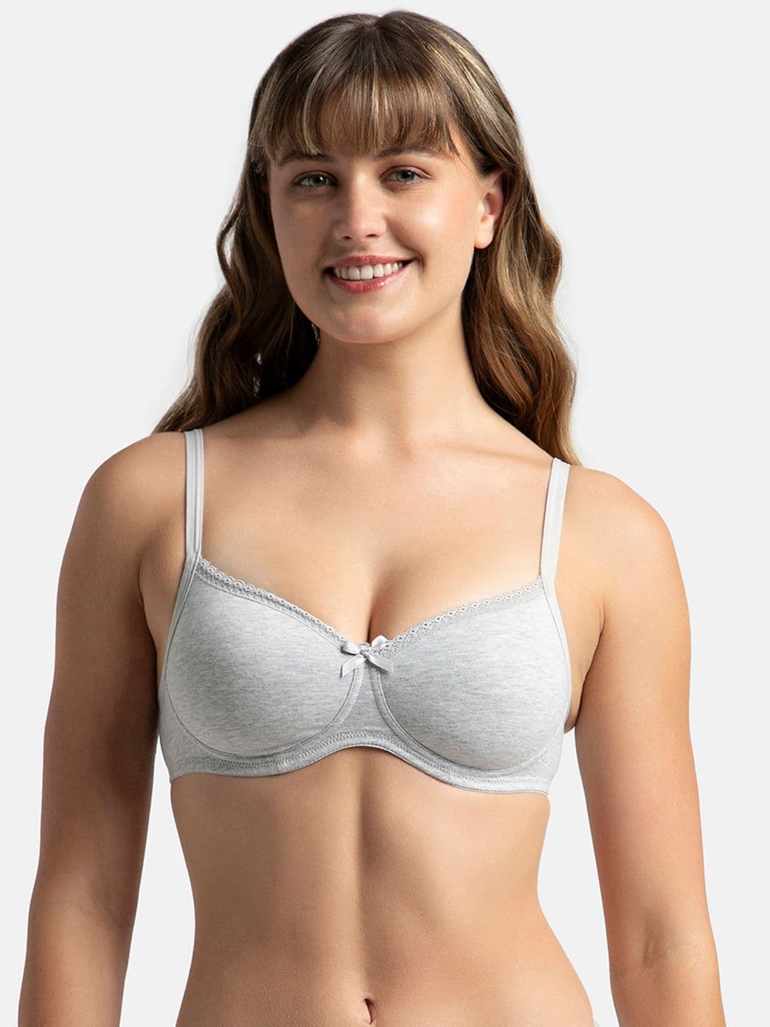 Jockey Wirefree Padded Plus Size Cotton Medium Coverage Tshirt Bra with Lace Styling -1723 - view 1