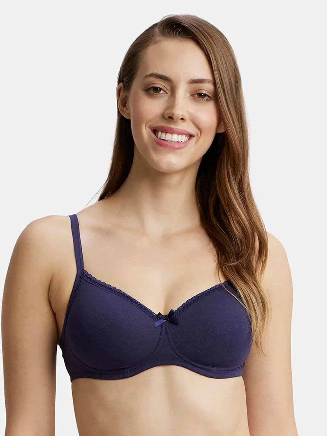Jockey Wirefree Padded Plus Size Cotton Medium Coverage Tshirt Bra with Lace Styling -1723 - view 1