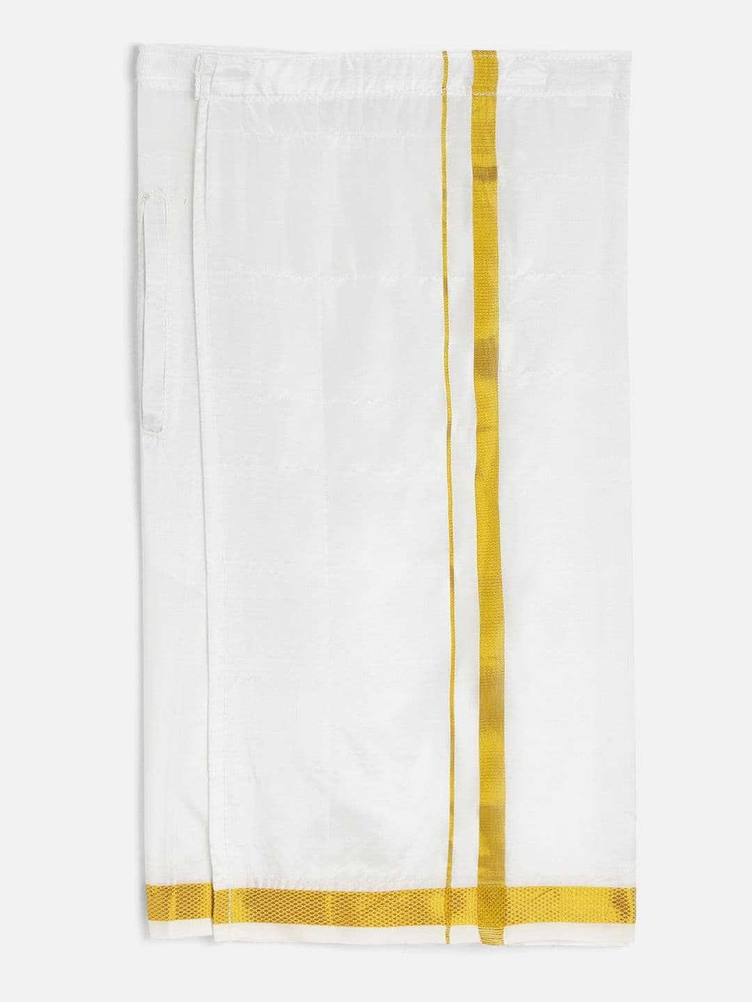 THANGAMAGAN Boys White & Golden Solid Artsilk Pocket Dhoti - view 1