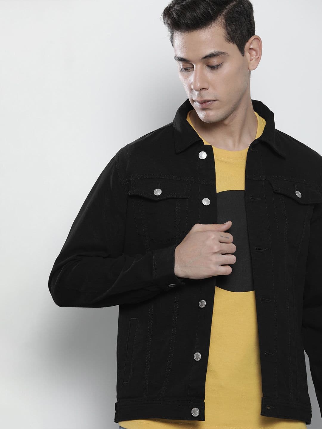 The Indian Garage Co Men Black Lightweight Cotton Denim Jacket - view 1