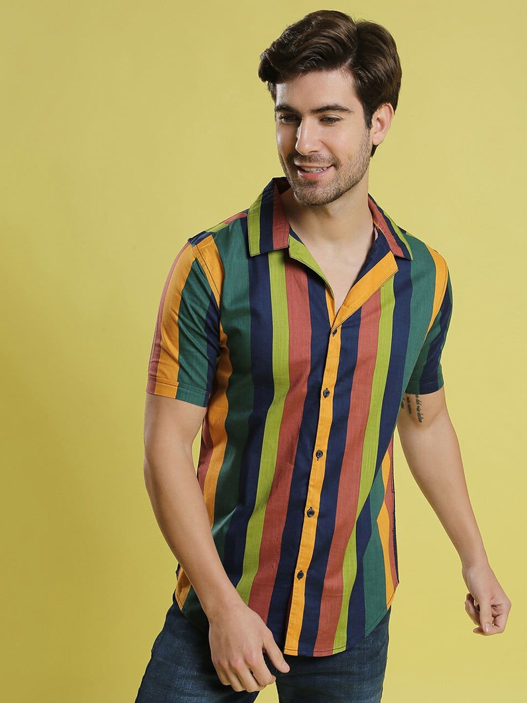 CAHOOT Men Multicoloured Opaque Striped Casual Shirt - view 1