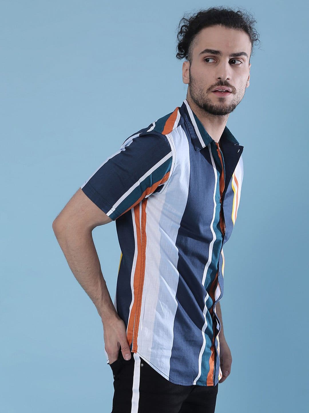 CAHOOT Men Multicoloured Multi Stripes Opaque Striped Casual Shirt - view 1