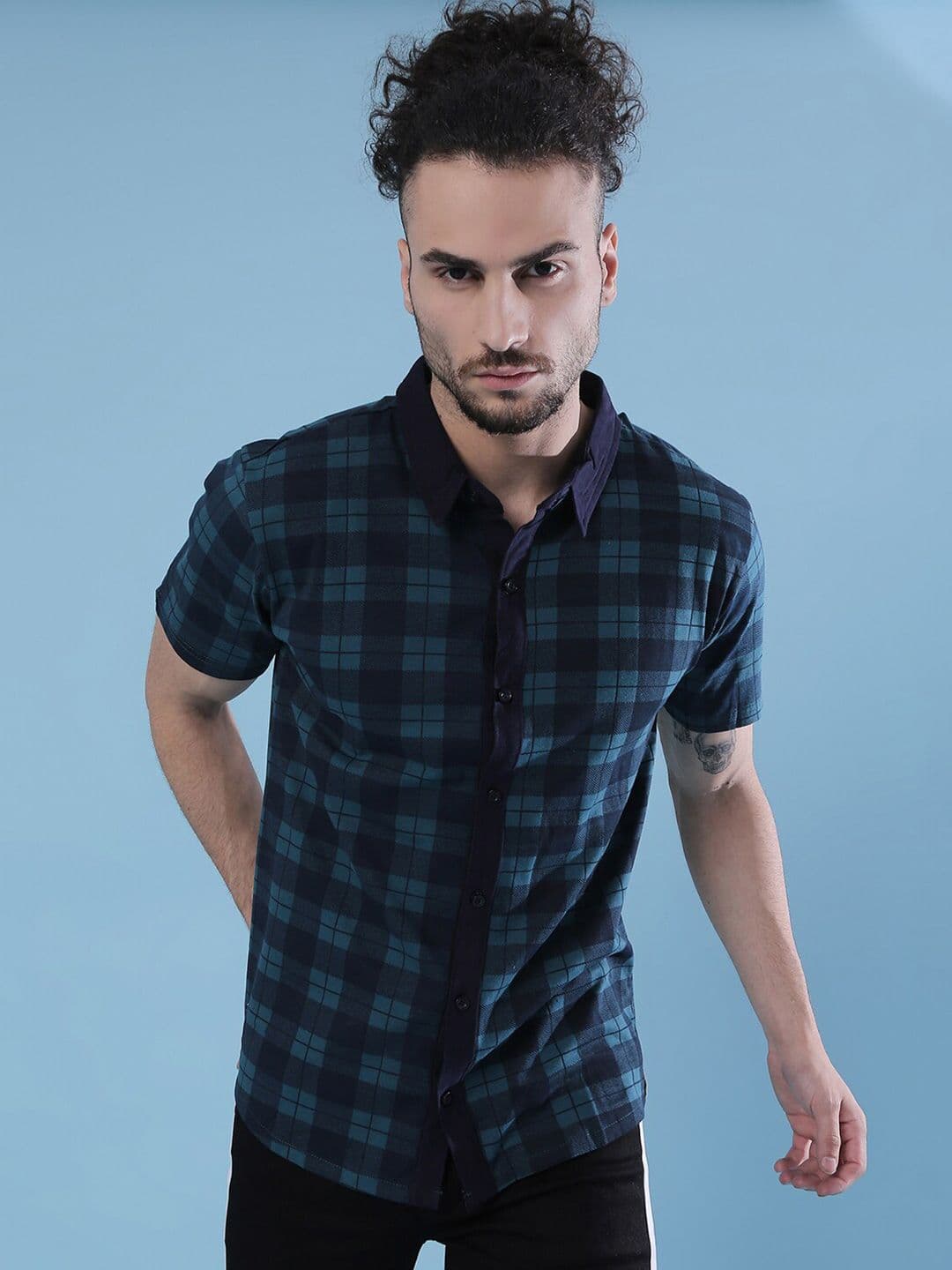 CAHOOT Men Blue Tartan Checks Opaque Checked Casual Shirt - view 1