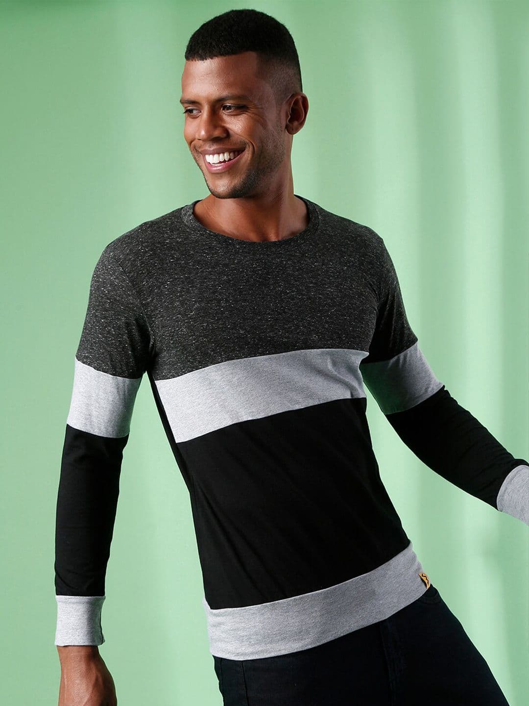 CAHOOT Men Charcoal & Grey Striped T-shirt - view 1