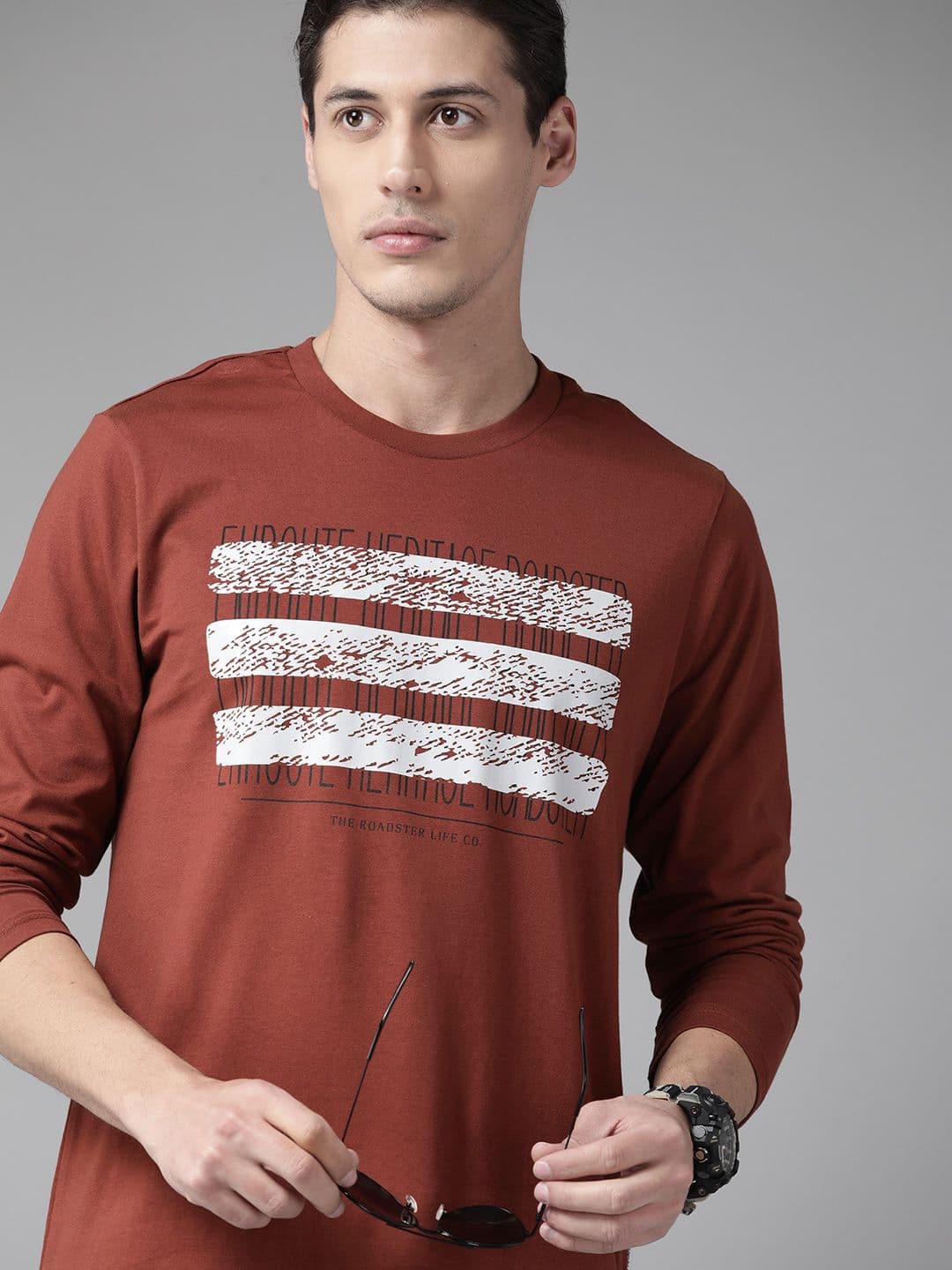 Roadster Men Rust Pure Cotton Typography Printed T-shirt - view 1