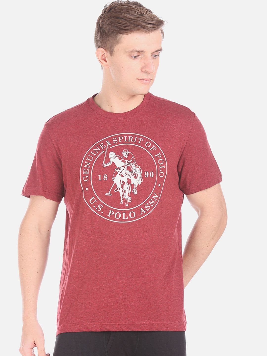 U.S. Polo Assn. Men Red Printed Pure Cotton Lounge T-shirt - view 1