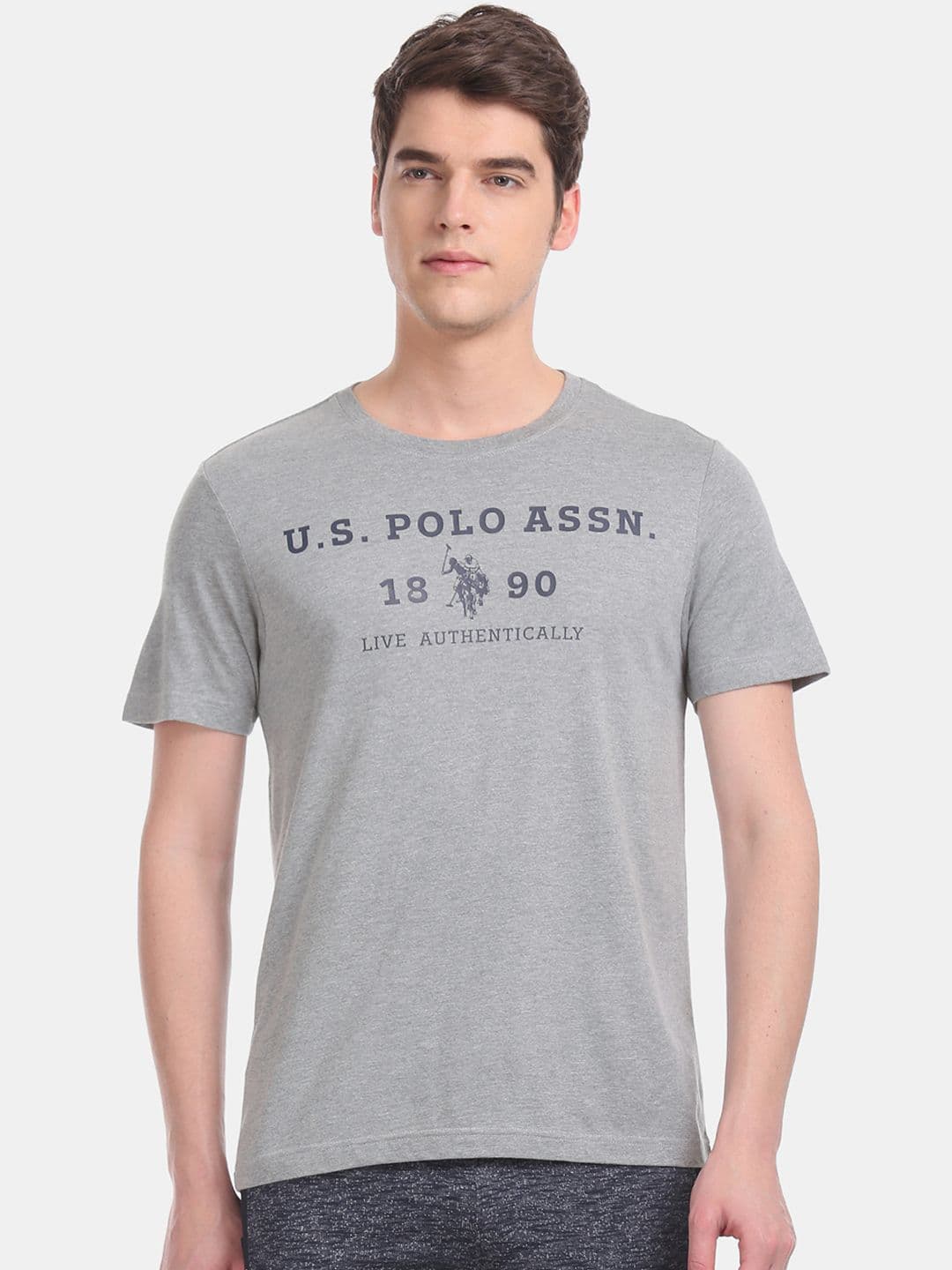 U.S. Polo Assn. Men Grey Melange Brand Logo Lounge T-shirt - view 1