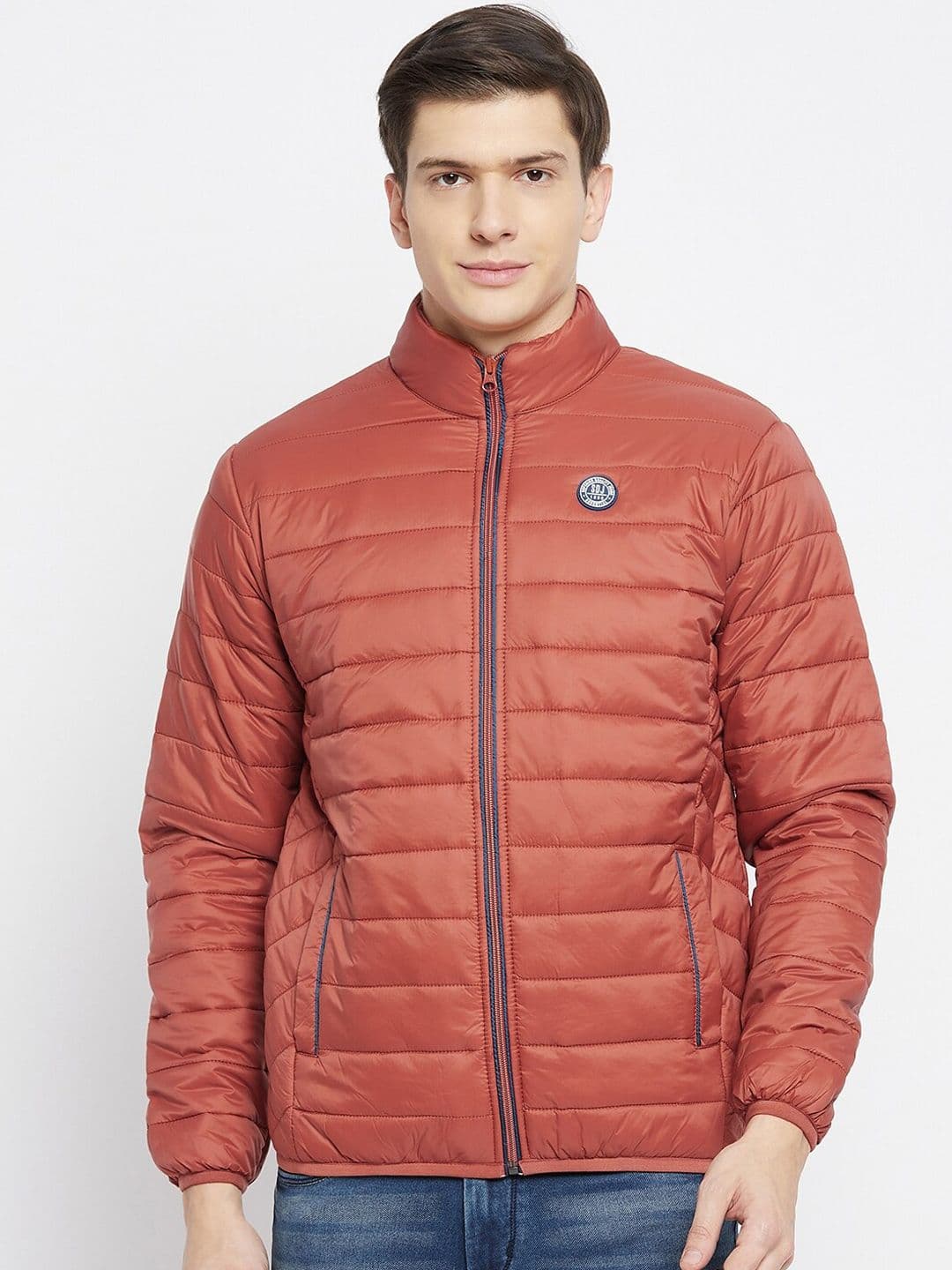 Duke Men Red Puffer Jacket with Patchwork - view 1