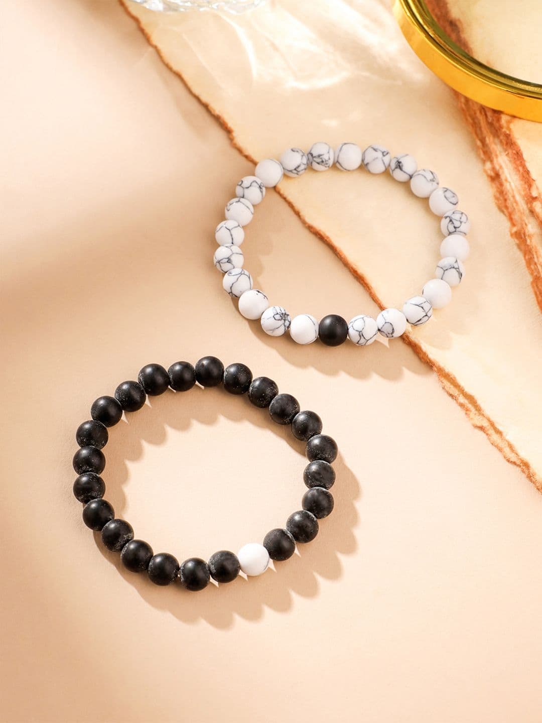 Yellow Chimes Unisex Set of 2 Black & White Bracelet Devine Beads Couple Bracelets - view 1