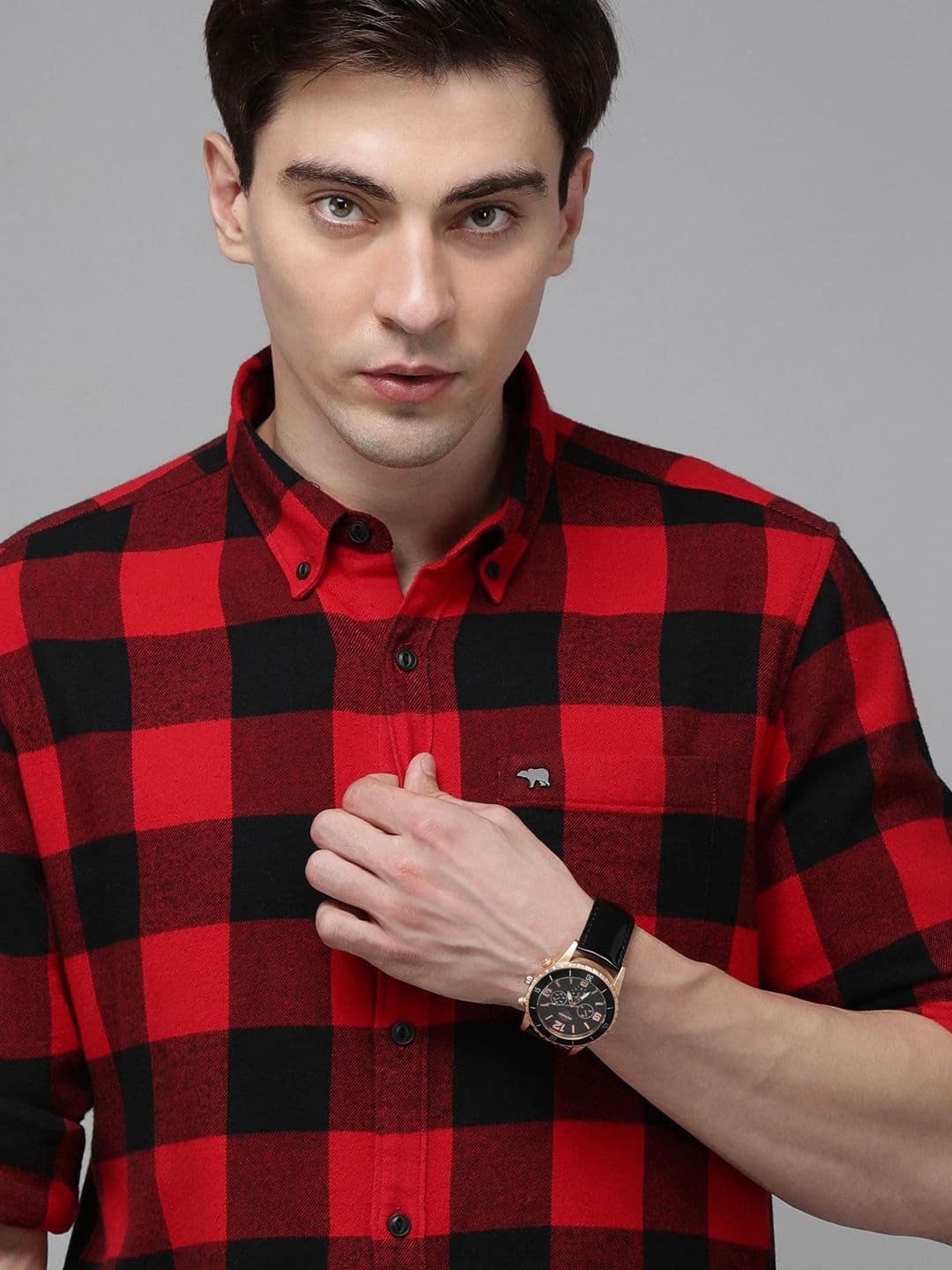 THE BEAR HOUSE Men Red Flannel Slim Fit Pure Cotton Checked Casual Shirt - view 1