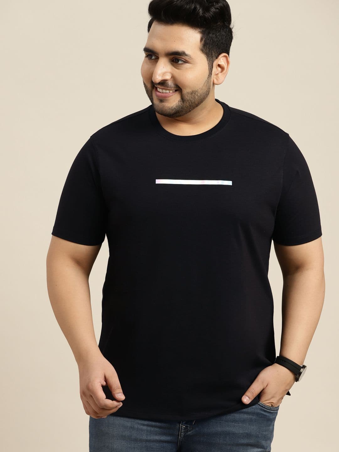 Sztori Men Plus Size Black Solid T-shirt - view 1