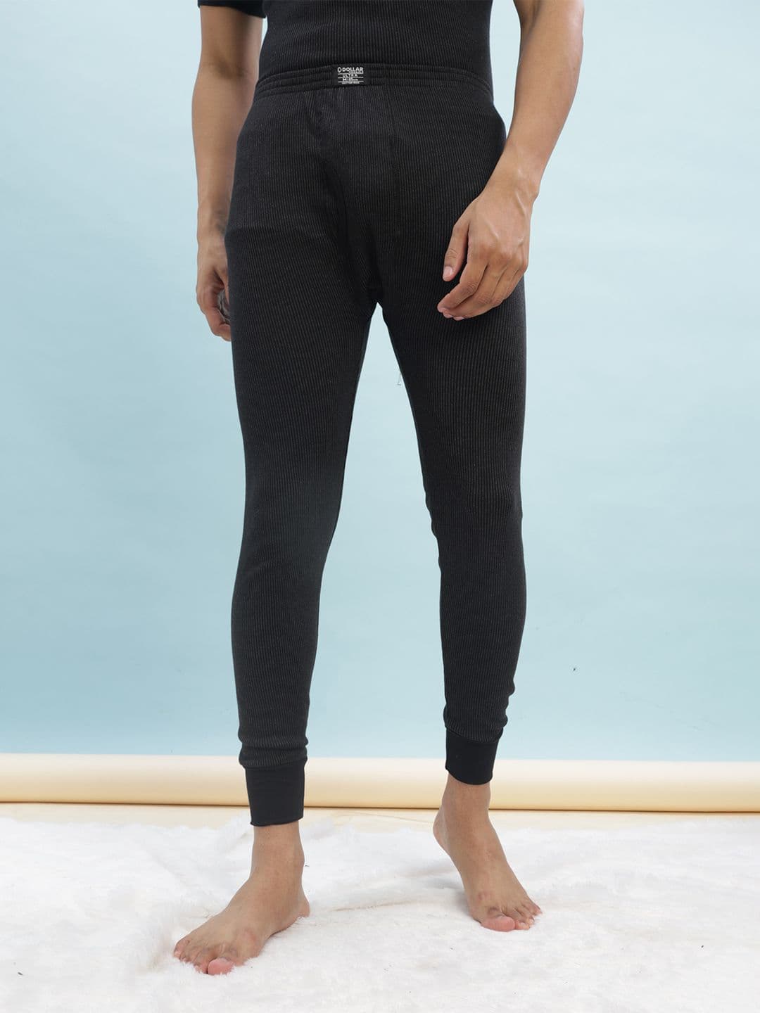 Dollar Ultra Men Black Striped Cotton Thermal Bottoms - view 1